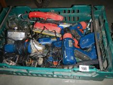 A box of electric hand tools.