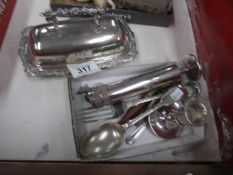 A mixed lot of silver plate including butter dish.