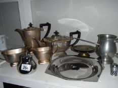 A mixed lot of silver plate including tea set with dedication.