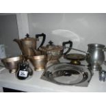 A mixed lot of silver plate including tea set with dedication.