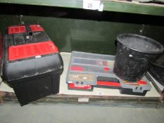 A mixed lot of tools and fixings including tool box.