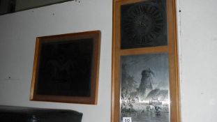 An engraved clock and picture,.