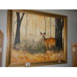 An oil on board study of a deer in woodland signed Giffney.