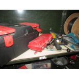 A mixed lot of tools including power planer, pipe cutter, tool box etc.