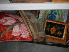 A quantity of tapestry cushions, tapestries etc.