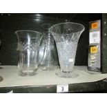 3 cut glass vases.