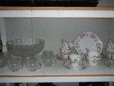 A Royal Standard tea set and a glass punch bowl set.