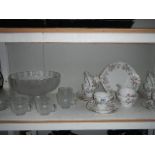 A Royal Standard tea set and a glass punch bowl set.