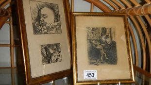 2 framed and glazed engravings.