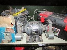 A mixed lot of tools including electric grinding wheel, tool box of tools etc.