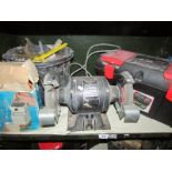 A mixed lot of tools including electric grinding wheel, tool box of tools etc.