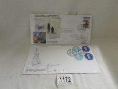 A Commonwealth Trans-Atlantic expedition stamp cover signed by Sir Edmund Hilary and a Mount
