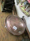 A Victorian copper warming pan,.