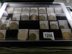 A collector's tray of mainly 19th century foreign coins including some silver.