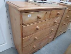 A 2 over 3 pine chest of drawers