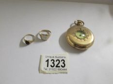 2 gold rings and a Dennison half hunter pocket watch.