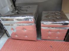 2 silver coloured storage stools,