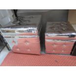 2 silver coloured storage stools,