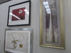 2 framed and glazed botanical prints and one unglazed.