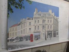 A modern unframed pastel street scene signed N Broughton.