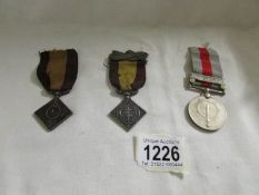 2 1902-1912 Indian army temperance medals (silver?) and an Indian general service medal with Jammu