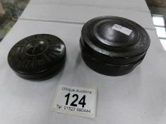 A bakelite lidded pot and a rare bakelite 'Starton Hardness Comparator'