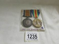 A British war and victory medals for Ord. C.A.Bingley, RN.