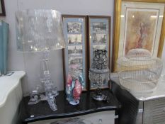 2 table lamps, a clown doll etc.
