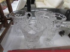 3 good quality glass vases and an exceptional quality crystal glass jug.