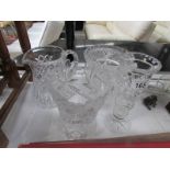 3 good quality glass vases and an exceptional quality crystal glass jug.
