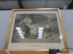 A framed and glazed print of children with mother,