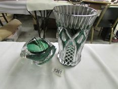 A superb Bohemian glass vase and a heavy art glass ashtray.