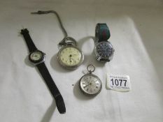 4 watches being Ladies fob watch marked 'Fine Silver, Tag Heuer,