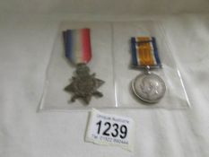 A WW1 war medal and a 1914/15 star for N Hardman, A.B.R.N.