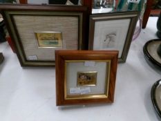 3 miniature framed paintings on copper and an oil drawing on card, signed.