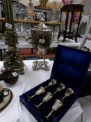 A silver plated samovar urn and a cased set of 6 wine goblets.