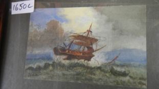 Circle of J Callow 19th century watercolour 'The Shipwreck' signed with a carved wooden 60/80 frame