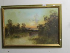 A signed oil on canvas rural scene, signature indistinct.