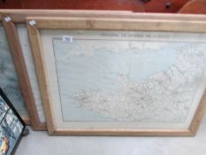 3 framed and glazed maps including Nagasiki, Italy and Theatre De Guerre Ouest.