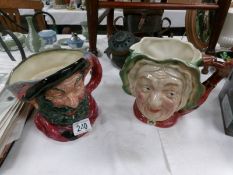 2 Royal Doulton character jugs being Falstaff and Sarey Gamp.