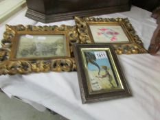 3 early framed and glazed postcards.