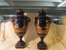 A pair of 19th century lidded vase decorated with storks,