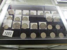 A collector's tray of UK 19th and early 20th century silver coins including crowns together with 7