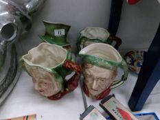 4 large Beswick Dickens jugs being 2 x Sarey Gamp, Scrooge and Mr Macawber.