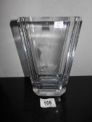 An art deco etched glass vase depicting sail boat.