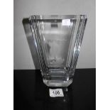 An art deco etched glass vase depicting sail boat.