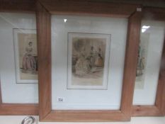 5 framed and glazed French etchings in solid elm wood frames.