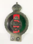 A rare WW1 Royal Tank Regiment car badge.