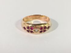A diamond and ruby ring, Chester Hallmark, in 9ct rose gold, dated 1908.