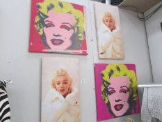 4 prints on canvas of Marilyn Monroe.